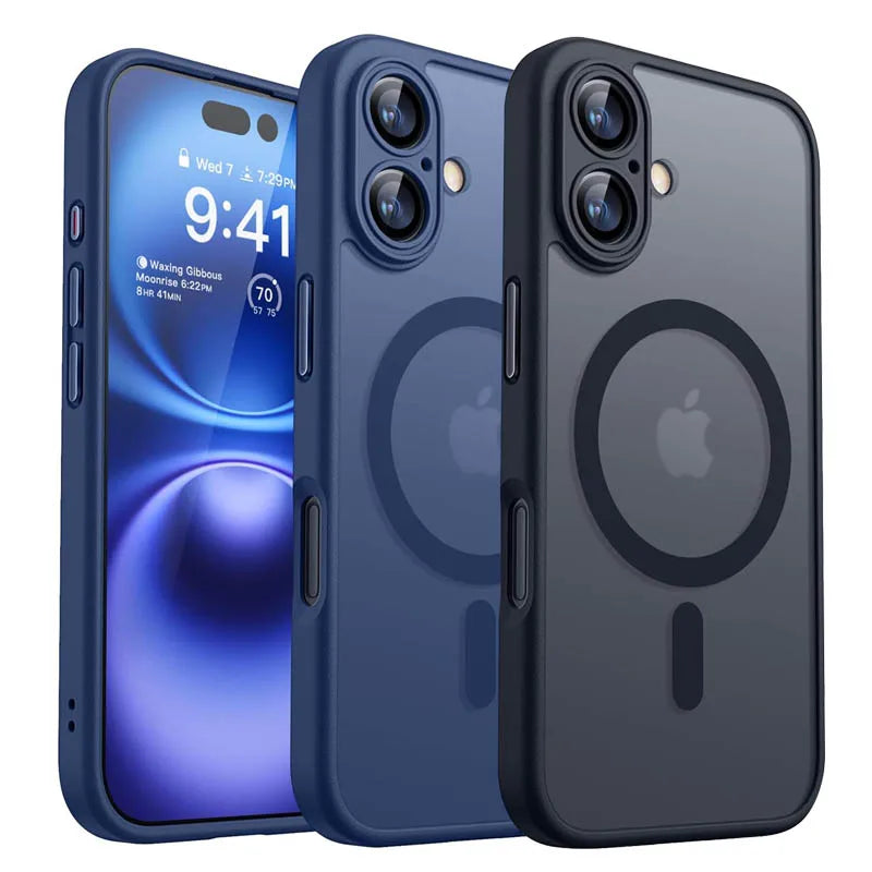 Magnetic Luxury Armor Shockproof Case For iPhone 17 Air 16 15 14 13 12 11Pro Max Magsafe Wireless Charge Matte Translucent Cover