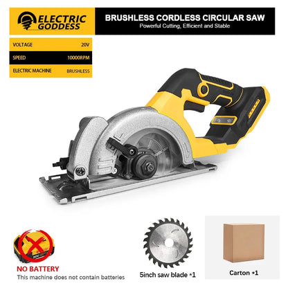 Electric Goddess 5in Brushless Electric Circular Saw ﻿For Dewalt 20V Battery ﻿Cordless 1000W Handheld Woodwork Saw Power Tool ﻿