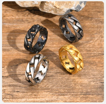 Vnox Men Vintage Oxidized Stainless Steel Rings, Links Shaped Finger Band, Punk Rock Male Alliance