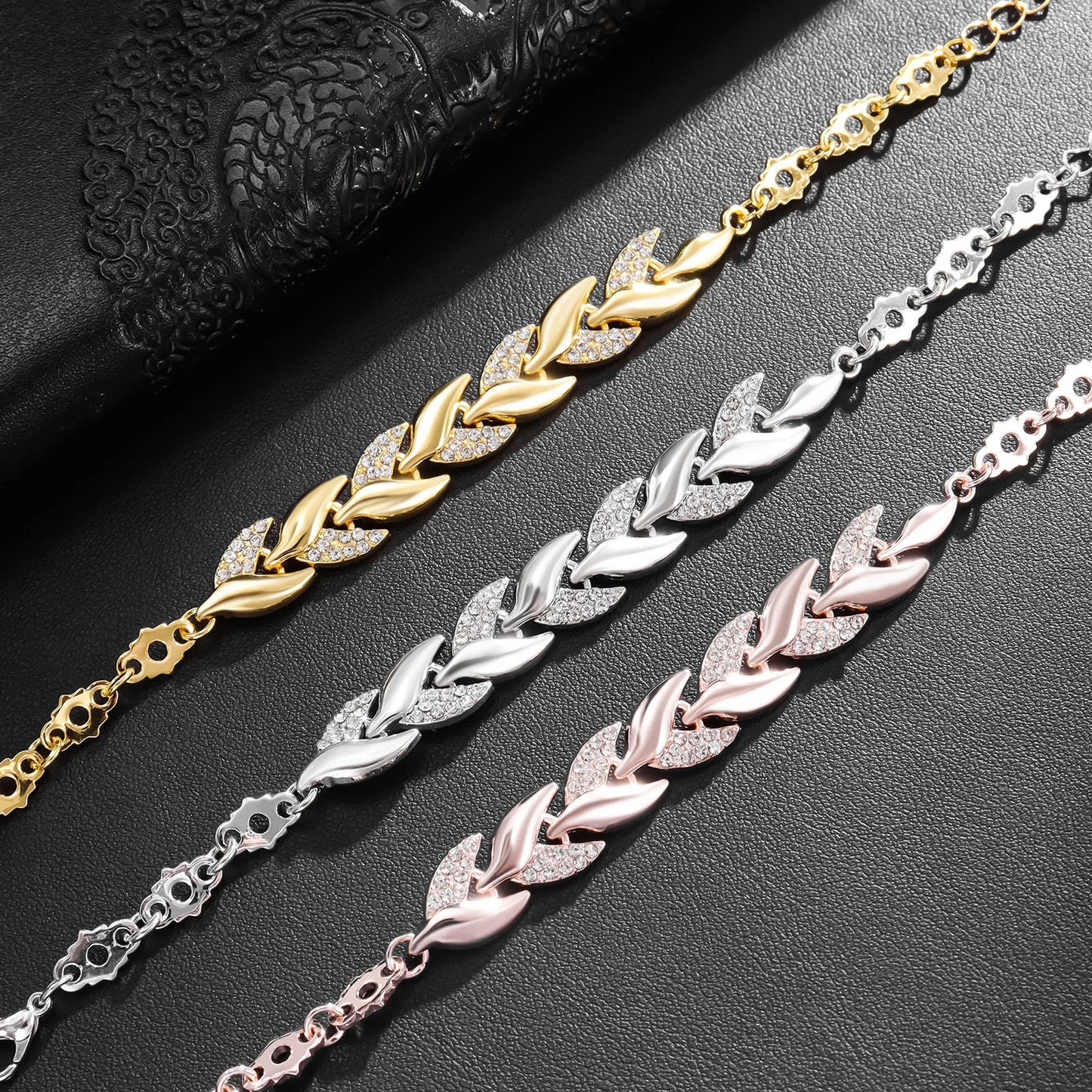 Luxury Braided Leaf Bracelet with Crystal Charm - Elegant Gift for Women | Wedding, Anniversary & Valentine's Day Jewelry