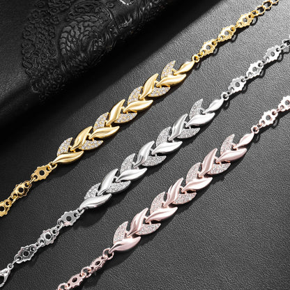 Luxury Braided Leaf Bracelet with Crystal Charm - Elegant Gift for Women | Wedding, Anniversary & Valentine's Day Jewelry