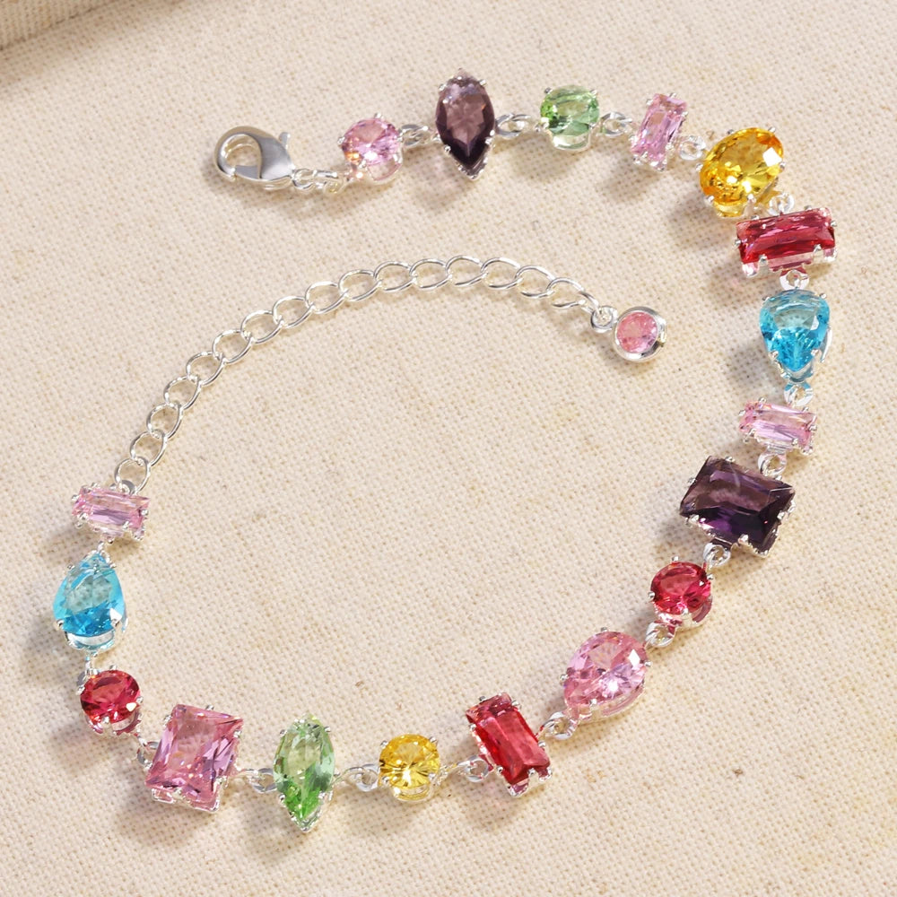 18K Golden Plated New Luxury Colourful Crystal Zircon Necklace For Women Fashion Party Jewelry Accessories Ladies Jewellery