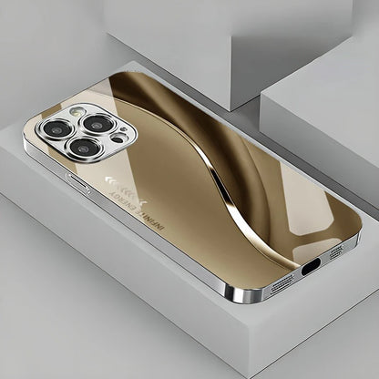 Gradient Minimalist Curve Electroplated Phone Case For iPhone 17 16 15 14 13 12 11 Pro Max Plus 16E 17 Air Tempered Glass Cover