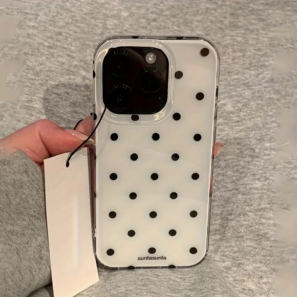 Minimalist Black White Polka Dot Phone Case For iPhone 17 Air 16 Pro Max 15 14 Plus 13 12 Mini 11 Shockproof Silicone Back Cover