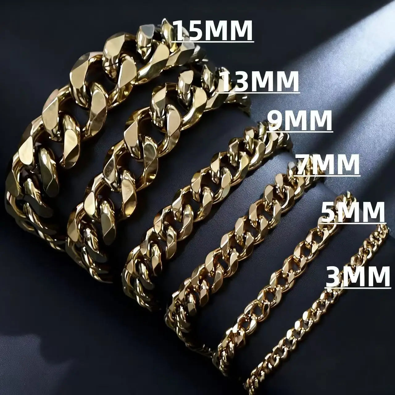 HNSP 3MM-15MM Thick Stainless Steel Cuban Chain Bracelet For Men Adjustable Size Trend Accessory Jewelry Hand Chains Male