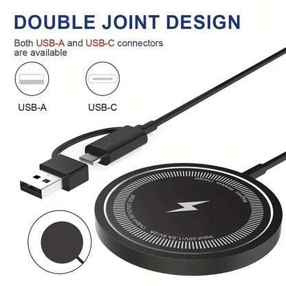 Original Wireless Charger 15W Fast Charging 2 in 1 USB-C + USB-A Port for cell phone
