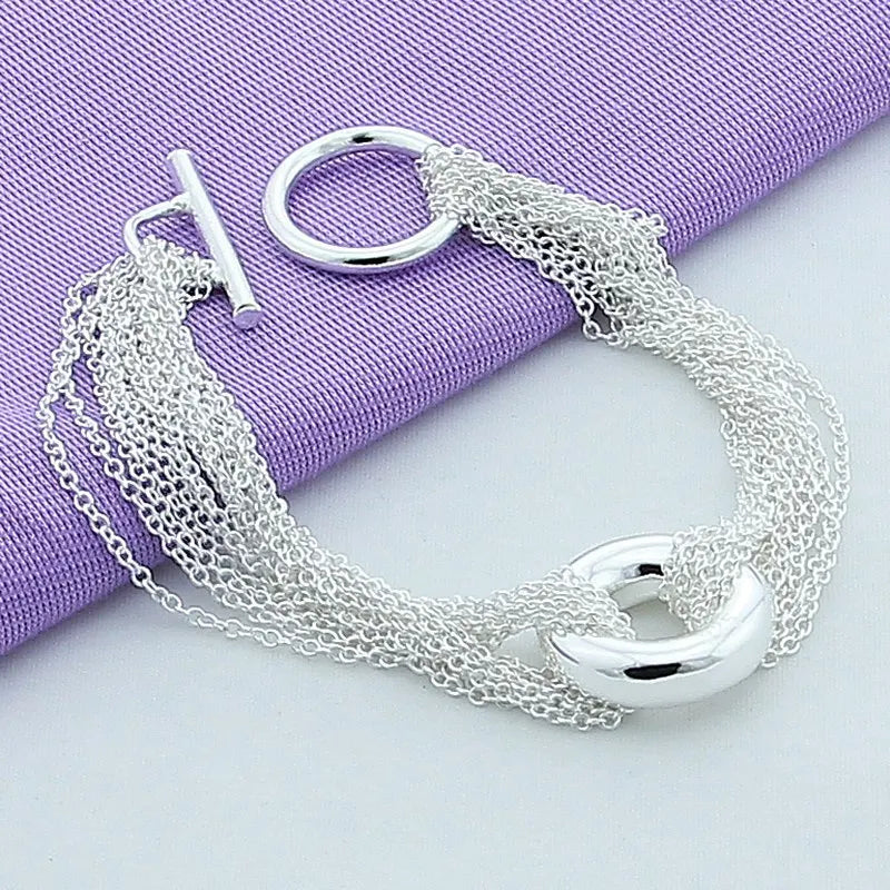 925 Sterling Silver Bracelet Tassel O Bracelet Women Simple Fashion Bracelet Birthday Wedding Anniversary Jewelry Gift