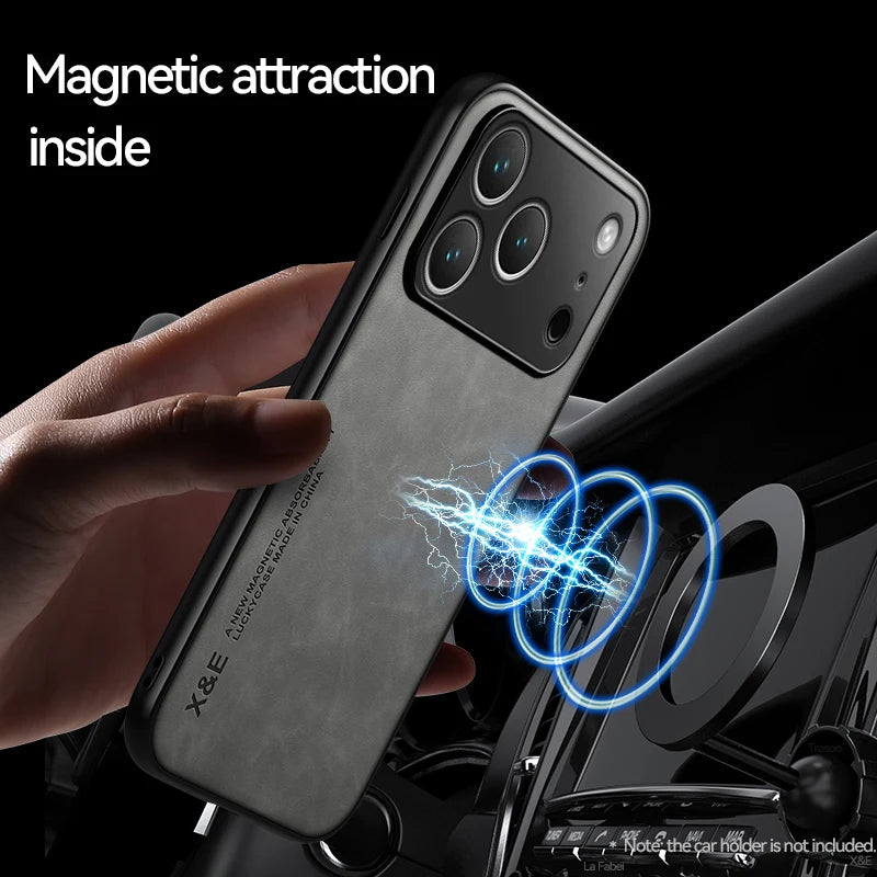 Fashion Leather Funda for iPhone 17 Pro Max 17 Air Case Ultra Thin Car Magnetic Protection Phone Cover Capa