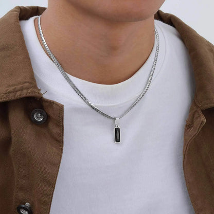 Stylish Mens Geometric Stone Pendent Necklaces,Stainless Steel Flat Cuban Chain Collars,Hip Hop Jewelry Gifts for Him Boys