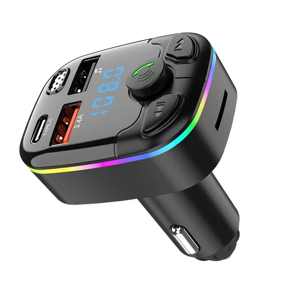 Car Charger FM Transmitter Bluetooth 5.0 PD Type-C Dual USB Ambient Player Handsfree MP3 Charger Type-C Wireless Light