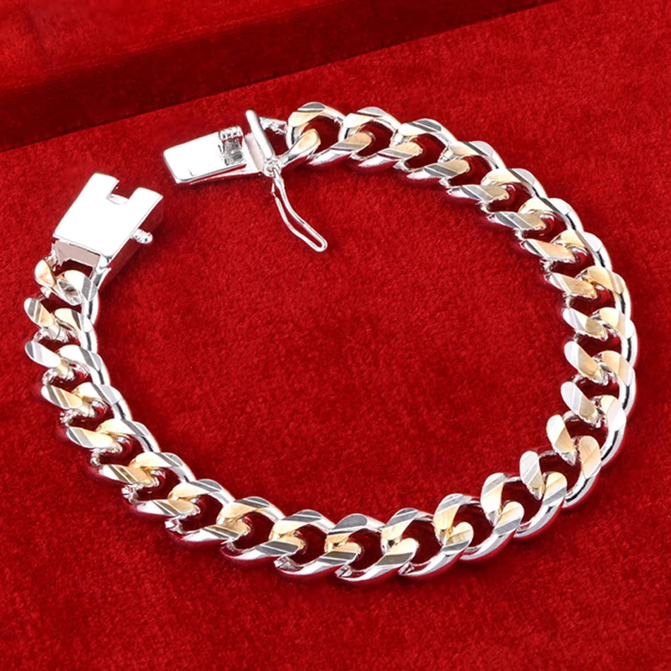 925 Silver gold exquisite 10mm chain men women Chain noble wedding bracelet fashion charm wedding birthday gift some style