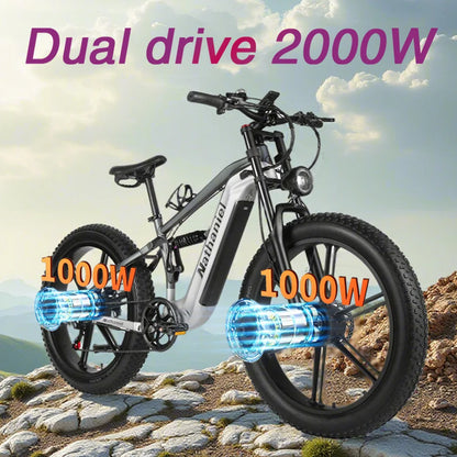 Nathaniel SYR09 adult electric bike, Dual motor 2000W,26*4.0Fat tires,48V20Ah,55KM/H, All terrain off-road E-bike