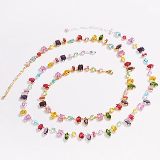 18K Golden Plated New Luxury Colourful Crystal Zircon Necklace For Women Fashion Party Jewelry Accessories Ladies Jewellery