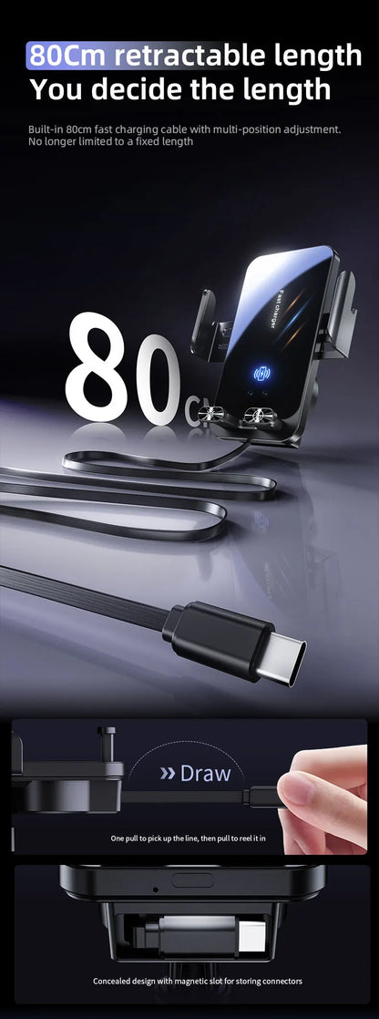 Magnetic Charger 15W Wireless Car Phone Holder with Cable Fast Charging Infrared Sensing Car Mount for iPhone Android