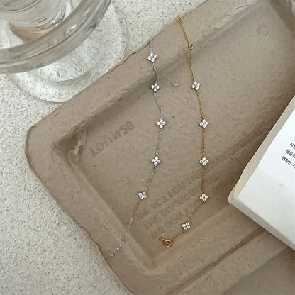 High Quality Crystal Four Leaf Flower Bracelet for Women Clasic Trendy Gold Color Stainless Steel Zircon Bangle Jewelry Gift