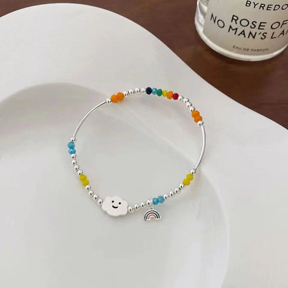 925 Sterling Silver Bracelet Wholesale Colored Hand Beads Smiling Face Rainbow Cloud Love Little Bear Beads Handicraft Gift