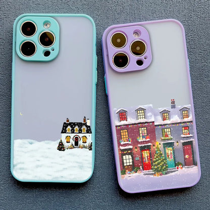 Rural Building Snow Scenery Phone Case For iPhone 16 15 Pro Max Plus 14 13 Pro Max 12 Mini 11 XS X XR 7 8 Plus Shockproof Covers
