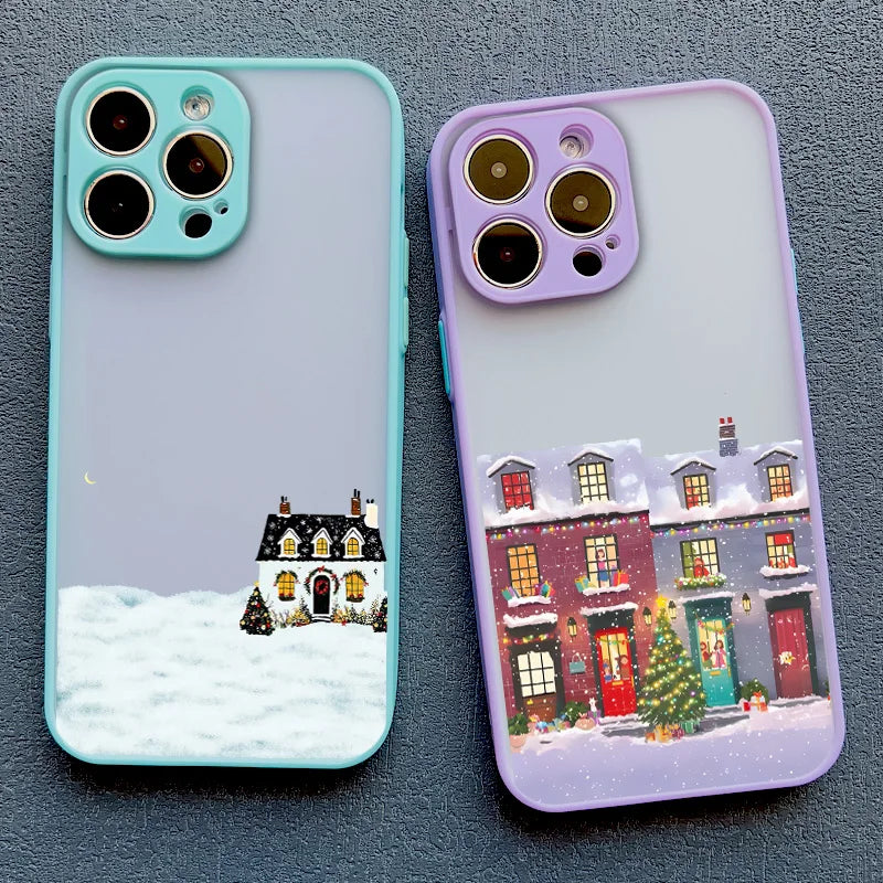 Rural Building Snow Scenery Phone Case For iPhone 16 15 Pro Max Plus 14 13 Pro Max 12 Mini 11 XS X XR 7 8 Plus Shockproof Covers