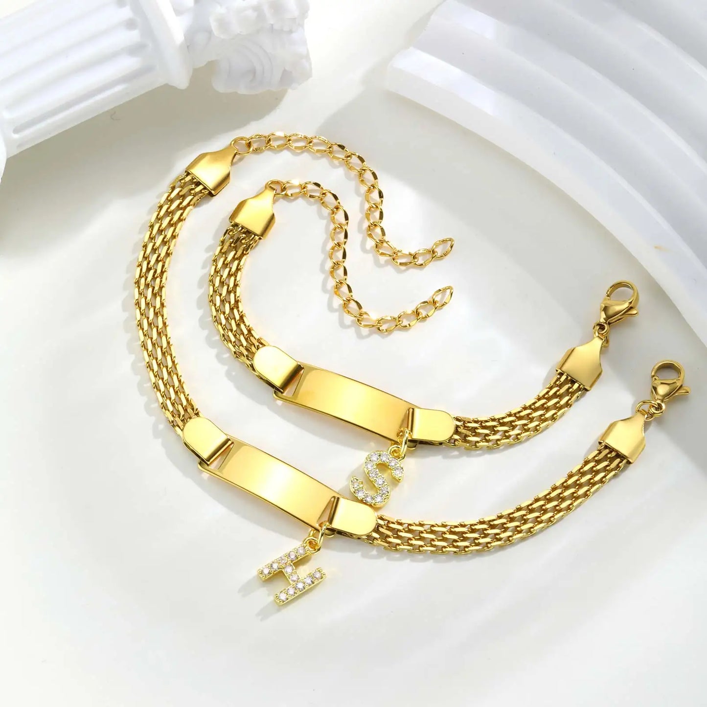 Personalized Engrave ID Name Custom Bracelet for Women Girl, Initial A-Z Letter Alphabet Pendant Stainless Steel Jewelry Gift