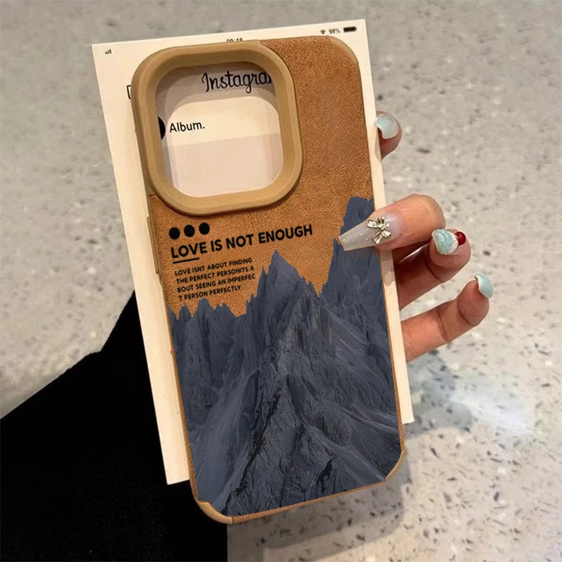 For iPhone 17 16 Pro Max 15 14 13 12 11 Case Mountain Motif Lake Scenery Cover For iPhone XS Max XR X 16 Plus Faux Leather Funda