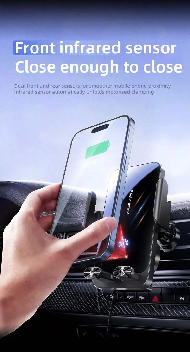 Magnetic Charger 15W Wireless Car Phone Holder with Cable Fast Charging Infrared Sensing Car Mount for iPhone Android