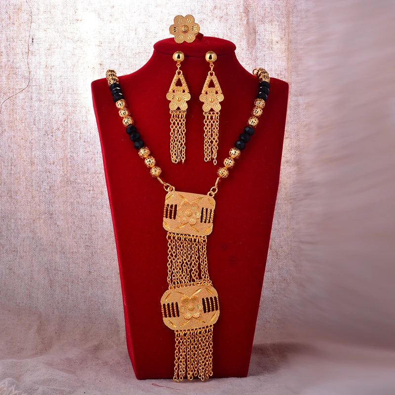 Dubai Gold Plated Jewelry Set For Women Female Romantic Nigerian Wedding Jewellery Gift