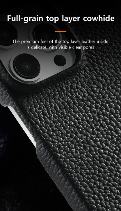 for Magsafe Case for iPhone 17 15 16 Pro Max Air 17Pro Natural Cowhide Lychee Leather Magnetic Protector Luxury Phone Back Cover