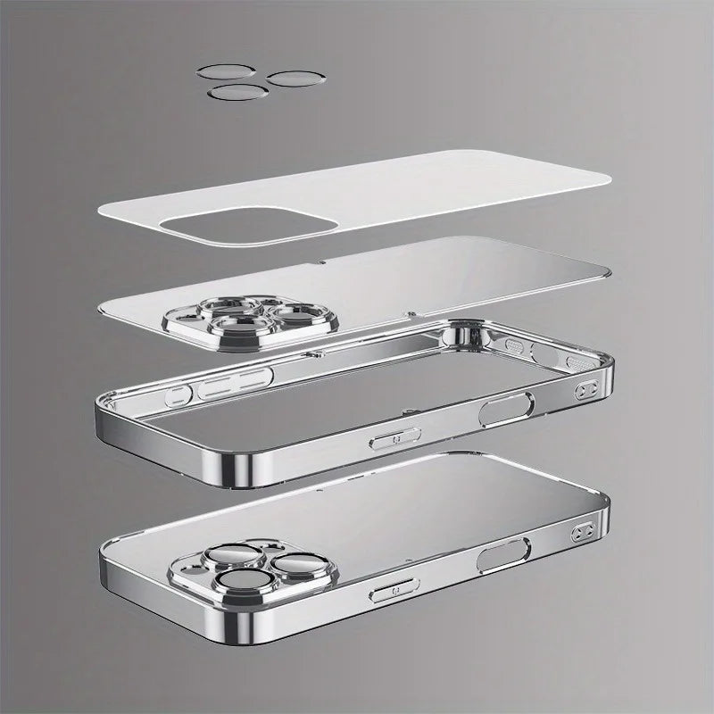 Gradient Minimalist Curve Electroplated Phone Case For iPhone 17 16 15 14 13 12 11 Pro Max Plus 16E 17 Air Tempered Glass Cover