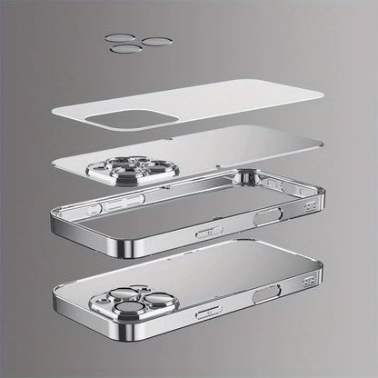 Gradient Minimalist Curve Electroplated Phone Case For iPhone 17 16 15 14 13 12 11 Pro Max Plus 16E 17 Air Tempered Glass Cover