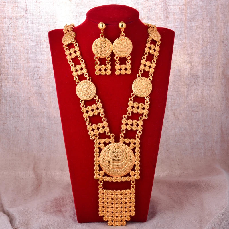 Dubai Gold Plated Jewelry Set For Women Female Romantic Nigerian Wedding Jewellery Gift