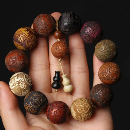 20mm Handmade Wood Carved Beaded Bracelet With Pendant For Men And Women Jewelry Gift