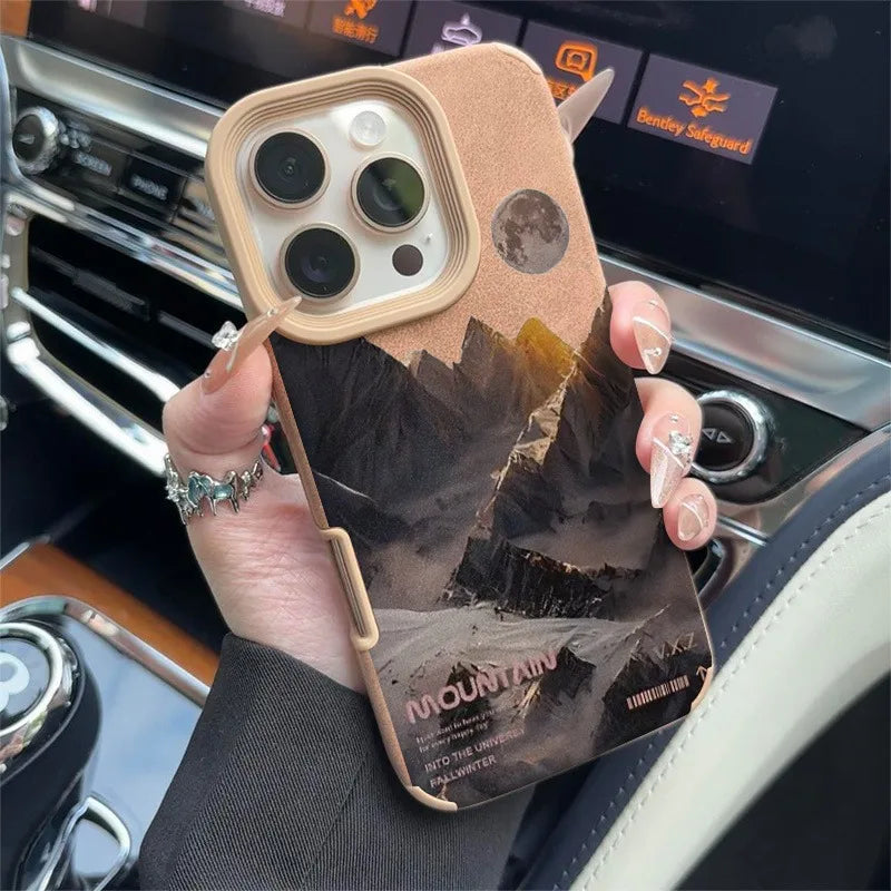 For iPhone 17 16 Pro Max 15 14 13 12 11 Case Mountain Motif Lake Scenery Cover For iPhone XS Max XR X 16 Plus Faux Leather Funda