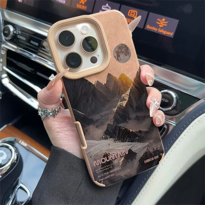 For iPhone 17 16 Pro Max 15 14 13 12 11 Case Mountain Motif Lake Scenery Cover For iPhone XS Max XR X 16 Plus Faux Leather Funda