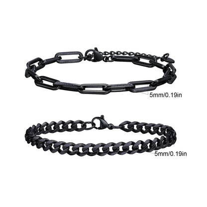 2pcs Men's Chain Bracelets,Stainless Steel Silver Gold Black Color Twist Rope Chain Wristband,Trendy Cuban Link Chains Gift