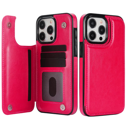 Wallet Double Button With Card Slot Stand Flip Leather Case For iPhone 16e 16 Pro Max 15 Plus 14 13 12 Mini 11 SE3 SE2 X XR 8 7