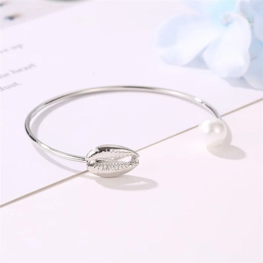 Bling Shell Shaped Bracelet For Women Trend Elegant Heavy Metal Geometry Adjustable Pearl Bracelet Hand Jewelry Accessories Gift