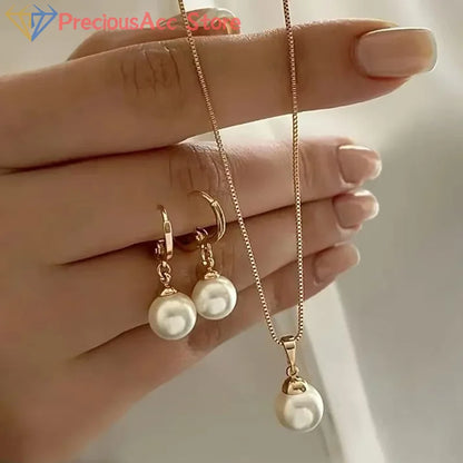 2 Pieces Of Round Pearl Jewelry Set, Earrings, Pendants, Necklaces, Ladies' Exquisite And Fashionable Wedding Jewelry Set,Gifts