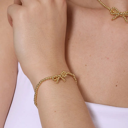 KKBEAD Bow Bracelet Necklace Jewelry Sets Accessories 18K Waterproof Gold Plated Beads Bracelets Necklaces For Women Jewellery