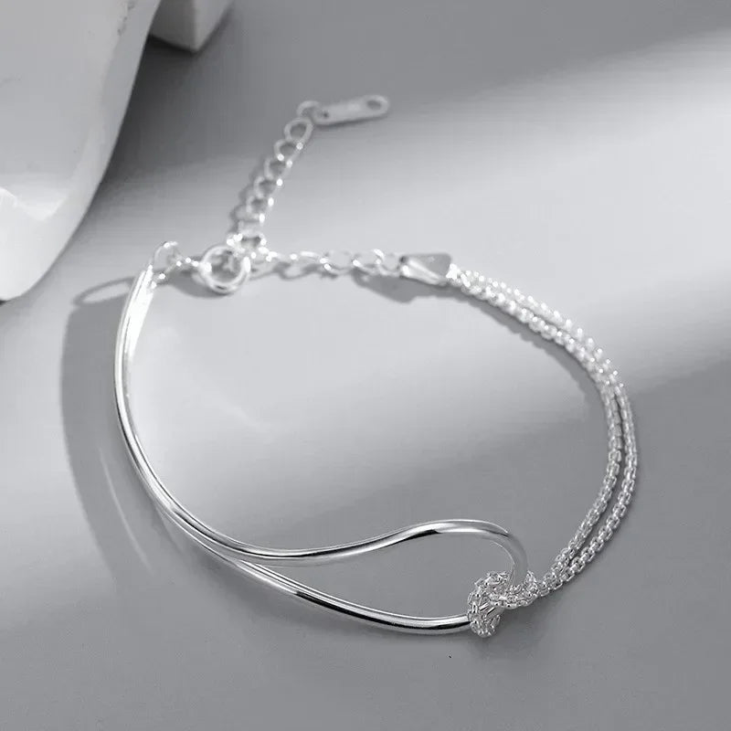 Elegant Minimalist Design Bracelet for Women Ladies Geometric Double Layered Knotted Lines Handmade Chain Jewelry Gifts
