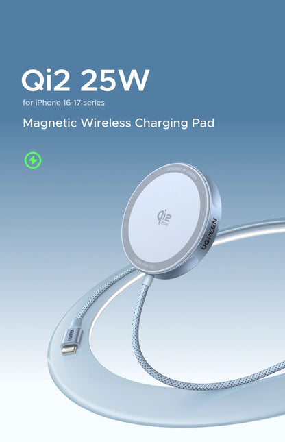 UGREEN Magflow Qi2 25W Wireless Charger For iPhone 17 16 Pro Max Fast Charging Qi2 Certified Magsafe Phone Charging Pad