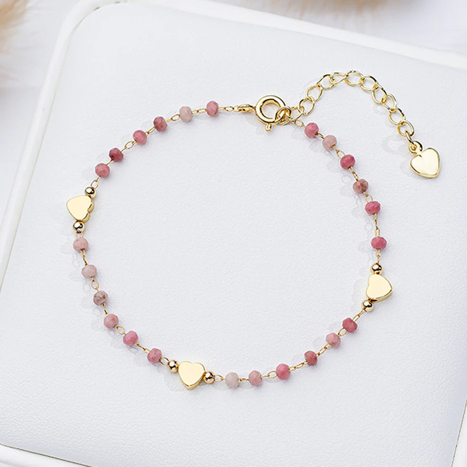Natural Stone Bracelet on Hand for Women Fashion Jewelry  Handwork Chain Bangle  Heart Design