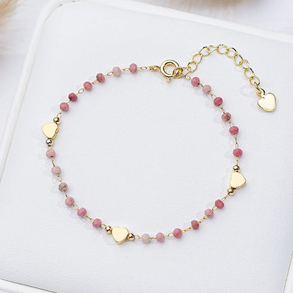Natural Stone Bracelet on Hand for Women Fashion Jewelry  Handwork Chain Bangle  Heart Design