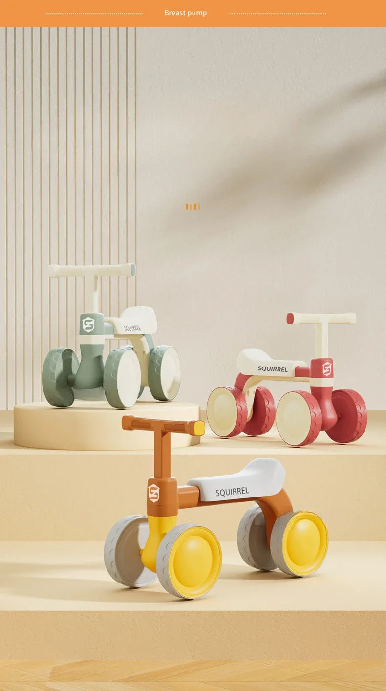 Baby Balance Bike 4-Wheel Walker with No Pedal First Toddler Outdoor Ride-On Toy Kids Birthday Gift for 1-3 Year Olds