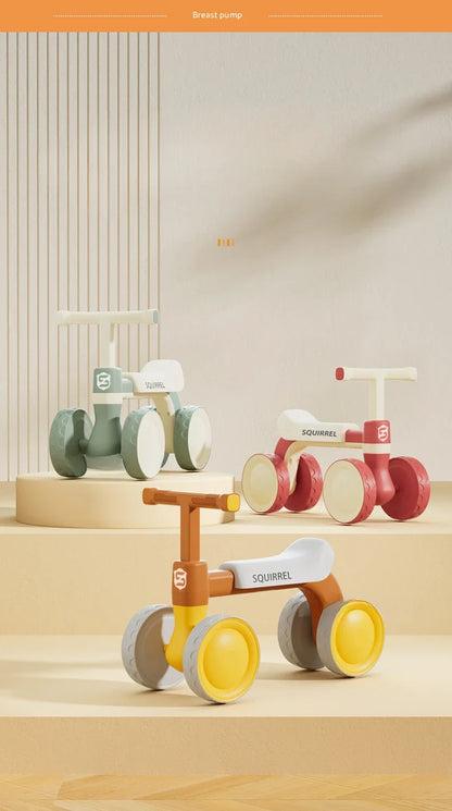 Baby Balance Bike 4-Wheel Walker with No Pedal First Toddler Outdoor Ride-On Toy Kids Birthday Gift for 1-3 Year Olds