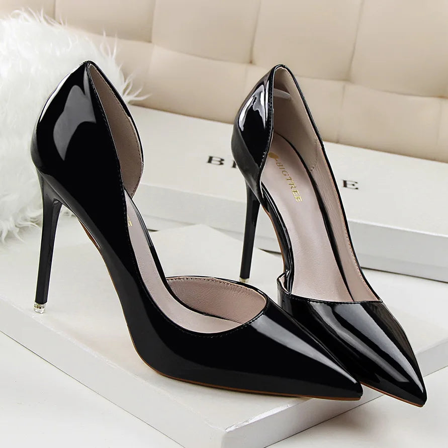 Women 7.5cm 10.5cm High Heels Yellow Pumps Office Stiletto Wedding Bridal Scarpins Short Heels Lady Hollow Party Shoes