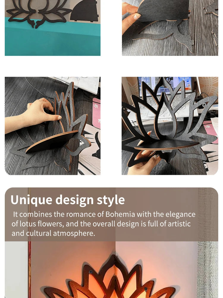 Wooden Lotus Hollow Decorative Rack Aromatherapy Organiser Essential Oil Candle Holder Wall Mounted Shelf Corner Shelf