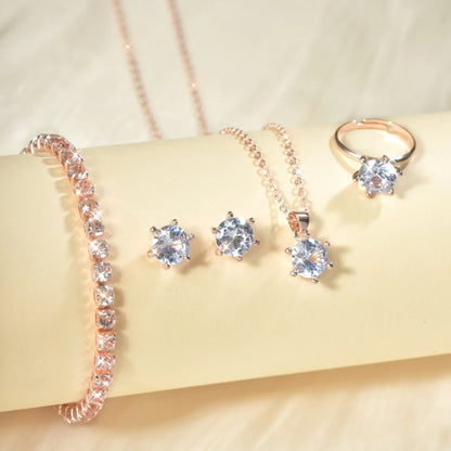 5Pcs Elegant Crystal Jewelry Set Zirconia Ring Necklace Bracelet Earrings Simple Set Jewelry Fashion Versatile Trendy Jewelry