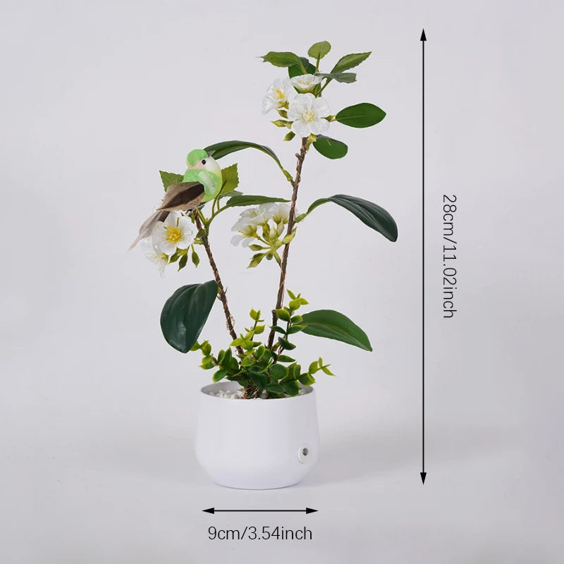 LED Flower and Bird Potted Lamp, Artificial Flower Table Lights, for Camping Gift Living Room Bedroom Mother Home Decor Lamp