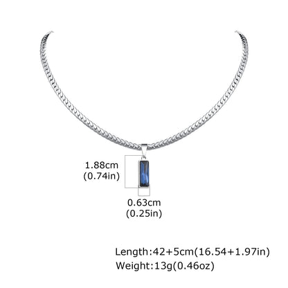 Stylish Mens Geometric Stone Pendent Necklaces,Stainless Steel Flat Cuban Chain Collars,Hip Hop Jewelry Gifts for Him Boys