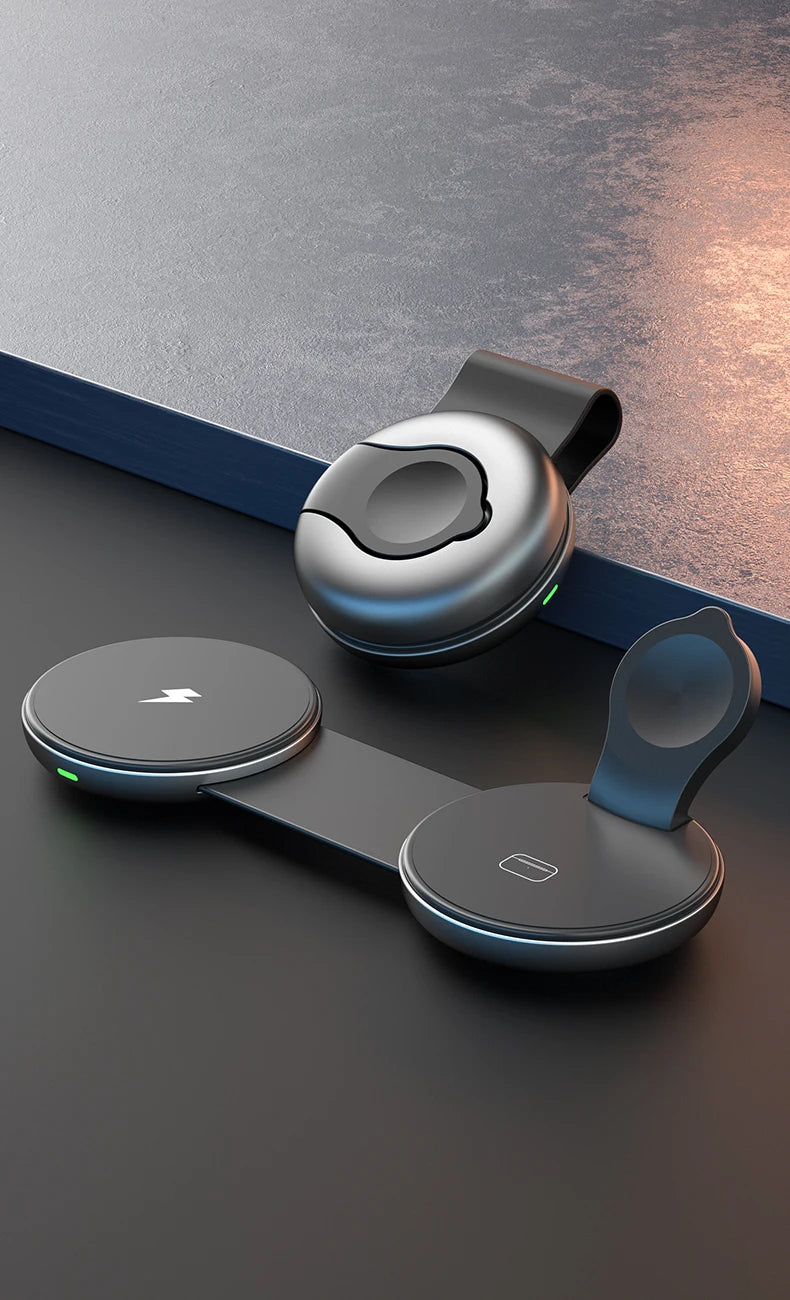 3-in-1 Foldable Magnetic Wireless Charger, 15W Fast Charging, Multi-function Wireless Charging for IPhone, IWatch, Earphones